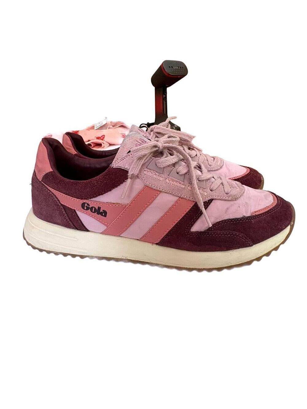 Gola Women’s Daytona Sneakers  Pink Burgundy Retro Suede Nylon Trainers